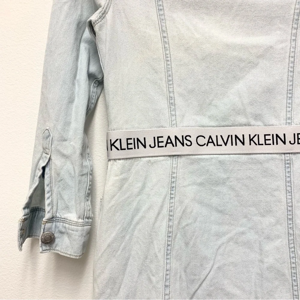 Calvin Klein Girls Chambray Denim Shirt Dress‎ Size M Logo Waistband Long Sleeve